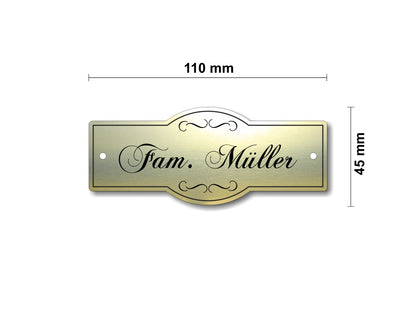 Türschild, Briefkastenschild, Klingelschild, Acrylverbund, Oberfläche Gold gebürstet, Edelstahl gebürstet oder schwarz glänzend - 70-300-002