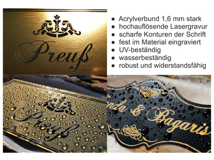 Türschild, Briefkastenschild, Klingelschild, Acrylverbund, Oberfläche Gold gebürstet, Edelstahl gebürstet oder schwarz glänzend - 70-300-003