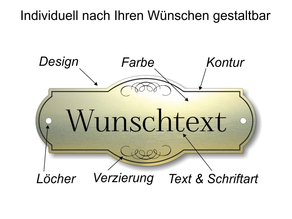 Türschild, Briefkastenschild, Klingelschild, Acrylverbund, Oberfläche Gold gebürstet, Edelstahl gebürstet oder schwarz glänzend - 70-300-003