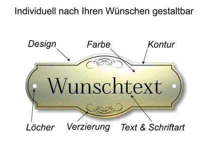 Türschild, Briefkastenschild, Klingelschild, Acrylverbund, Oberfläche Gold gebürstet, Edelstahl gebürstet oder schwarz glänzend - 70-300-003