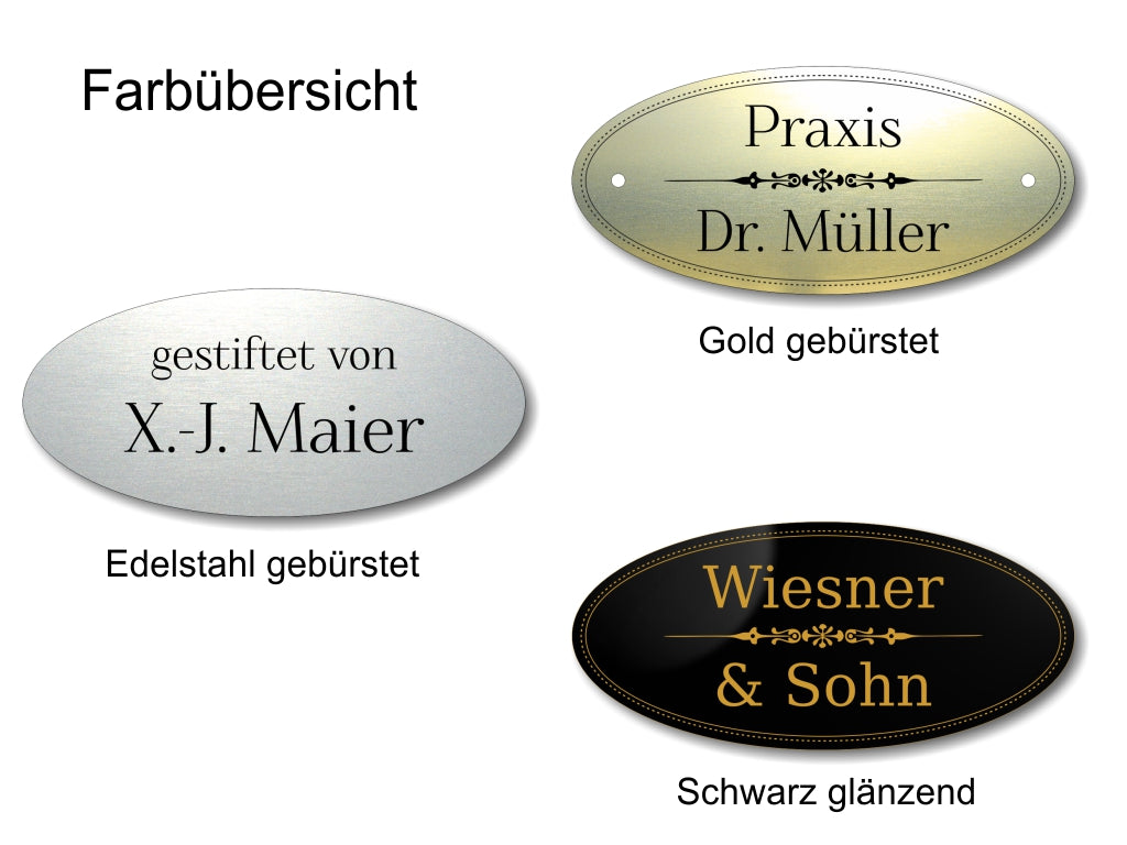 Türschild, Briefkastenschild, Klingelschild, Acrylverbund, Oberfläche Gold gebürstet, Edelstahl gebürstet oder schwarz glänzend - 70-300-003