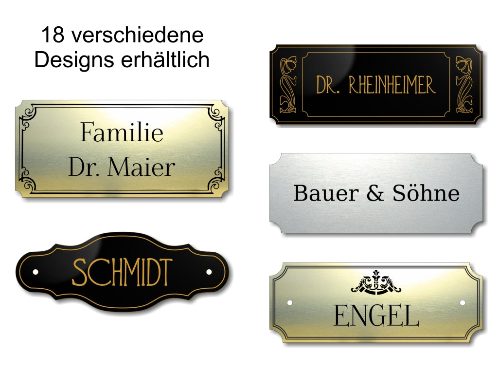 Türschild, Briefkastenschild, Klingelschild, Acrylverbund, Oberfläche Gold gebürstet, Edelstahl gebürstet oder schwarz glänzend - 70-300-003